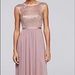 Rose gold dress.
